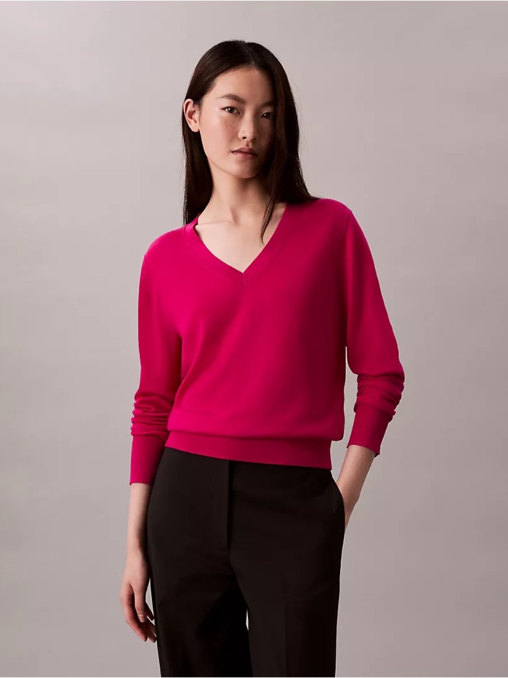 Calvin Klein Women's V-Neck Sweater in Bright Fuchsia